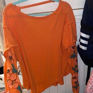 Free People Oversized Open back Floral Long Sleeve Top